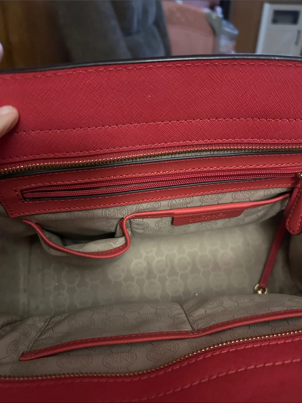 Michael Kors Coral Saffiano Dome Satchel with Gold Accents